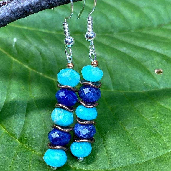 Lapis Lazuli Peruvian Amazonite Earrings - Picture 1 of 4